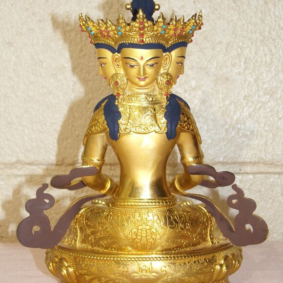 VAIROCANA BUDDHA EXQUISITE 8.5 INCH STATUE-Tibetan-4 Faces-Handmade Copper Metal - Picture 14 of 16